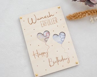 Wooden card | Money gift | Wish fulfiller for a birthday