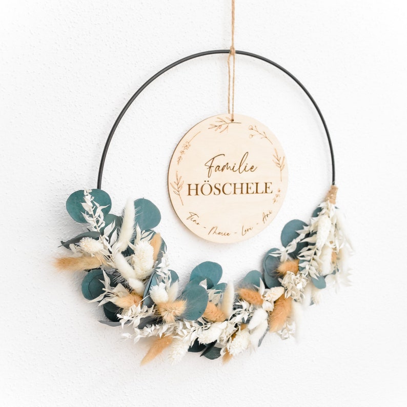 Couronne de porte Famille personnalisée avec fleurs séchées image 3