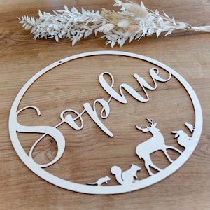 Wooden wreath "Forest animals" personalized
