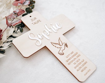 Wooden cross baptism personalized