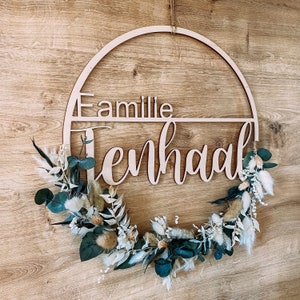 Door wreath "Family" personalized with dried flowers