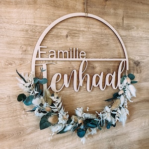Ghirlanda da porta &quot;Famiglia&quot; personalizzata con fiori secchi