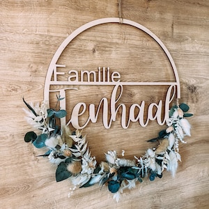 Door wreath "Family" personalized with dried flowers