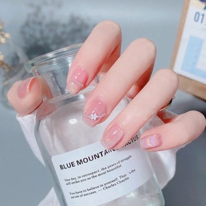 24 Pieces Full Size Pink Cat Eye Flower and Pearl Short Pastel Press On Nail| Korean Glue On Nail| Short Nail| Stick On Acrylic Nail