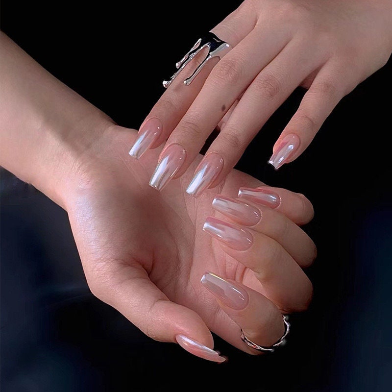 Women Fake Nails with White Lines with Harmless And Smooth Edge for  Professional Nail Specialist Jelly Glue Model - Walmart.com