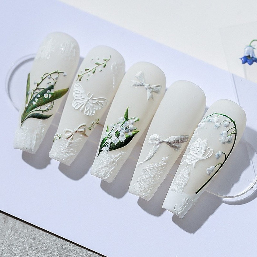 Lily of the Valley Embossed Pattern Design Nail Deco Sticker - Etsy