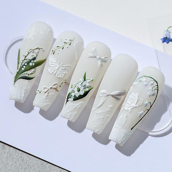 Lily of the Valley Embossed Pattern Design Nail Deco Sticker