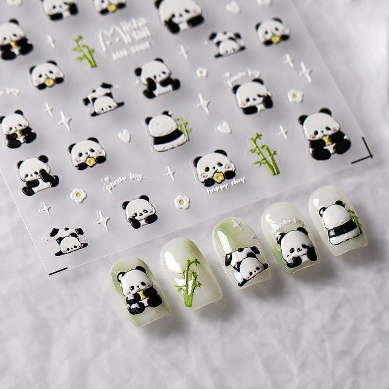5d Embossed Valentine Nail Art Stickers Heart Panda Seven - Temu