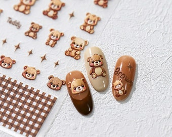 Teddy Bear Embossed Pattern Design Nail Deco Sticker