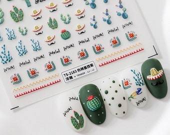 Succulent Plants Embossed Pattern Design Nail Deco Sticker