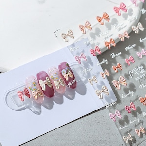 Pink Bowknot Embossed Pattern Design Nail Deco Sticker