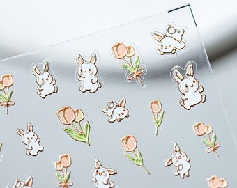 Tulip Bunny Embossed Pattern Design Nail Deco Sticker