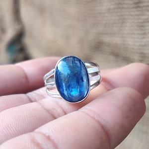 Natural Kyanite Ring, 925 Sterling Silver, Handmade Silver Ring, Oval Kyanite Ring, Gift for Birthday, Ring For Women, Blue Gemstone Ring***