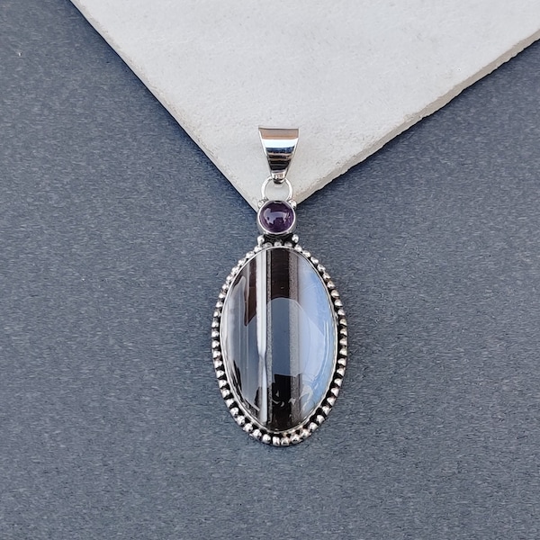 Blue Owyhee Opal Pendant, Amethyst Pendant, 925 Sterling Silver, Gemstone Pendant, Handmade Pendant, Owyhee Opal Jewelry, Women Gift Jewelry
