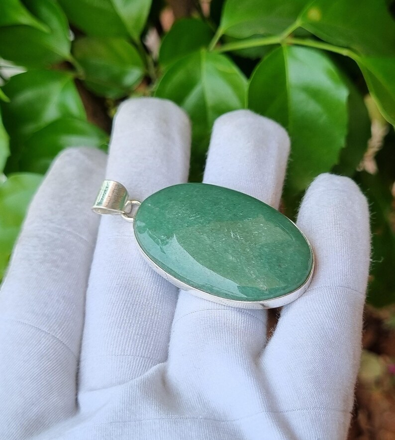 Green Jade Pendant, 925 Sterling Silver Pendant, Oval Pendant, Simple
