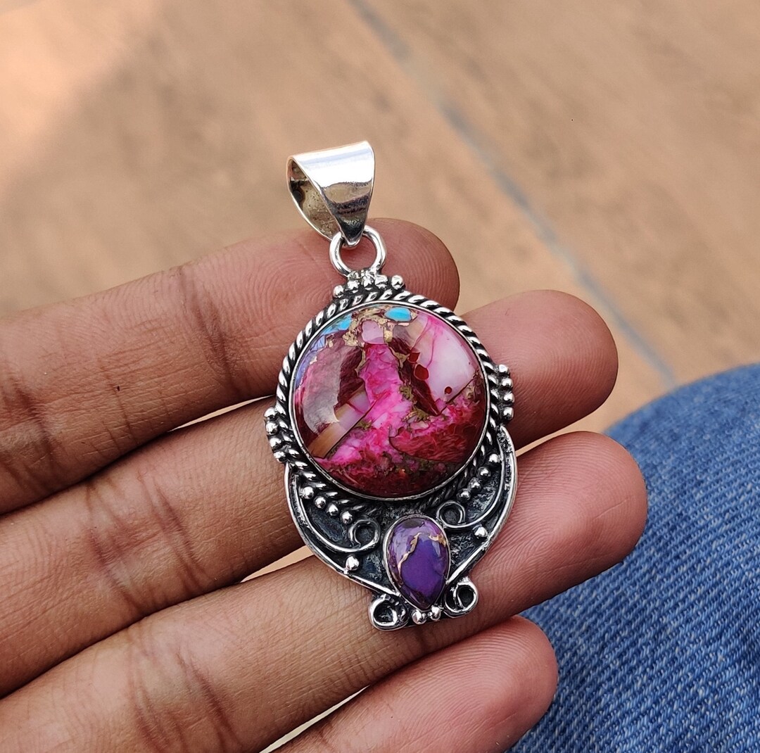 German Silver/Turquoise Pink Cactus Pendant main image 1