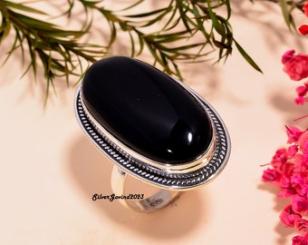 Zwarte Onyx Ring, 925 Sterling Zilver, Edelsteen Ring, Handgemaakte Ring, Mooie Ring Mooie Ring Zwarte Onyx Sieraden, Onyx Ring, Cadeau Haar L-741