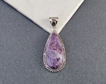 Charoite Pendant, 925 Sterling Silver Pendant, Gift for Women, Gemstone Pendant, Handmade Pendant, Silver Jewelry Charoite Jewelry, Gift her