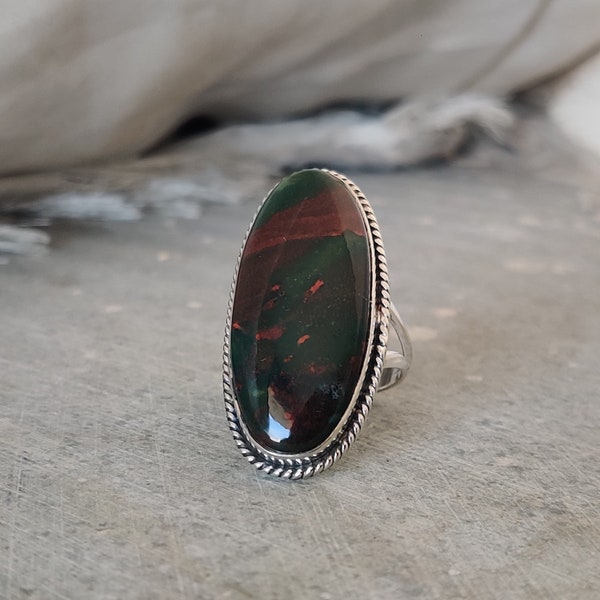 Blood stone Ring, Handmade Ring, 925 Sterling Silver Ring, Oval Bloodstone Jewelry, Gemstone Ring, Silver Jewelry, Beautiful Ring, Gift her