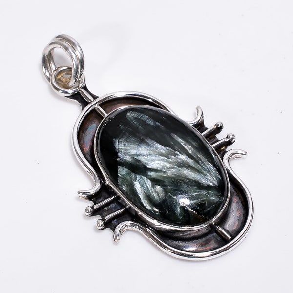 Seraphinite Pendant, Amazing Handmade Jewellery, Silver 925 Sterling, Oval Shape Gemstone, Perfect Gift Pendant, Fabulous Creation, L-411