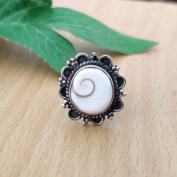 Bague oeil de Shiva naturel, bague avec pierres précieuses, bague coquillage, argent sterling 925, bague faite main, bijoux en coquillage oeil de Shiva, bague de créateur, jonc