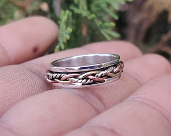 Anillo giratorio hecho a mano de plata sólida 925, anillo de promesa, anillo de banda de plata, anillo de banda de amistad, anillo hermoso de meditación, anillos para regalo