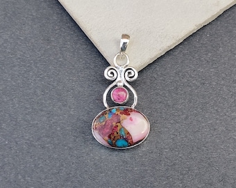 Pink Copper Turquoise Pendant, 925 Sterling Silver, Gemstone Pendant, Handmade Pendant, Pink Turquoise Jewelry, Turquoise Necklace