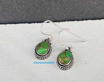 Groen koper turquoise oorbel * 925 sterling zilver * mooie oorbellen * Dangle & Drop zilveren oorbellen * zilveren oorbel * cadeau voor haar **