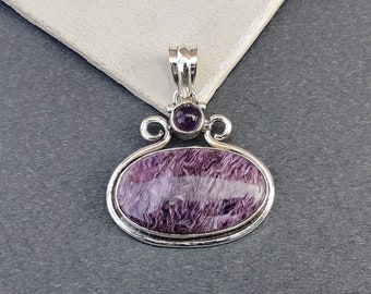 Natural Charoite Pendant, Purple Amethyst Pendant, Gemstone Pendant, 925 Sterling Silver, Handmade Pendant, Wedding Pendant, Gift for Sister