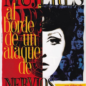 May include: A movie poster with the title "MUJERES" in large yellow letters over a red background. The poster features a woman's face and the film's title in Spanish, with the director's name at the bottom.
