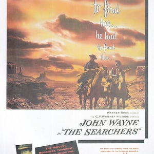 Original Vintage Mini Poster / Book Clipping - The Searchers (John Wayne)