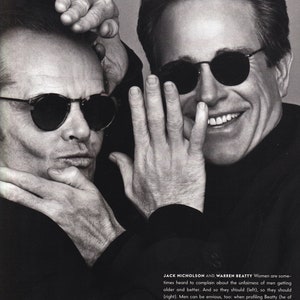 オリジナル ヴィンテージ ミニ ポスター / 本の切り抜き - ジャック ニコルソン & ウォーレン ベイティ (1995 年写真撮影)