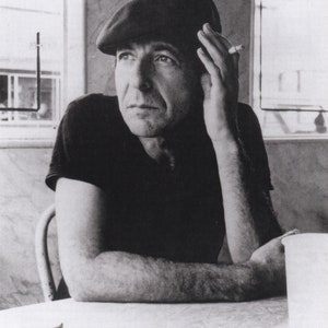 Póster en miniatura y marco de tarjeta vintage original: Leonard Cohen, principios de los años 70