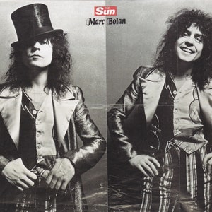 Original Vintage Mini Poster / Book Clipping - Marc Bolan (T.Rex), The Sun Newspaper, 1972
