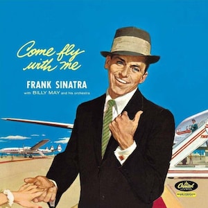 Póster en miniatura vintage original con marco de tarjeta negro - Frank Sinatra - Come Fly With Me