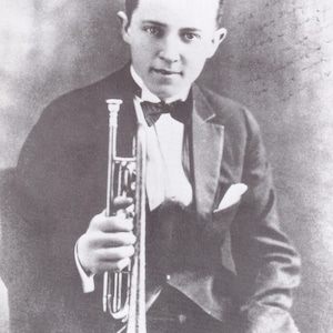 Mini affiche vintage originale de jazz / coupure de livre et cadre pour cartes - Bix Beiderbecke, Davenport, 1921
