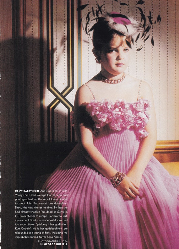 drew barrymore pink dress Original Vintage Mini Poster / Book Clipping - Drew Barrymore (1984 Photo  Shoot)