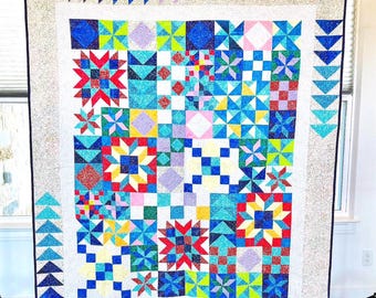 Patchwork Quilt: Rainbow Purple Batik Full/Queen Bed Quilt, Symphony Quilt