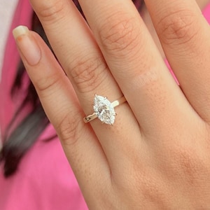 Marquise Cut 2 Carat F Color VS Clarity IGI Certified Lab Grown Diamond Solitaire Engagement Ring 14k Gold - 6 prongs