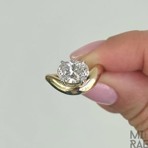 2 Carat Oval Lab Grown Diamond Engagement Ring: 14k Gold East West Solitaire