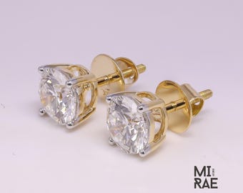 1 Carat Lab Grown Diamond Stud Earrings, Certified Round Brilliant Gold Earrings, Ethically Crafted Diamond Earrings for Men & Women