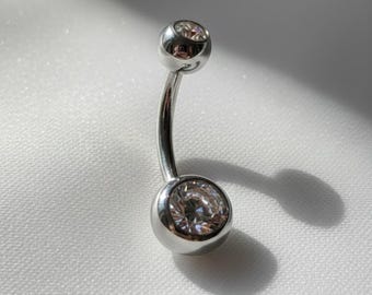 Piercing para ombligo de oro macizo de 10 quilates con diamantes, piercing para ombligo, joyería minimalista