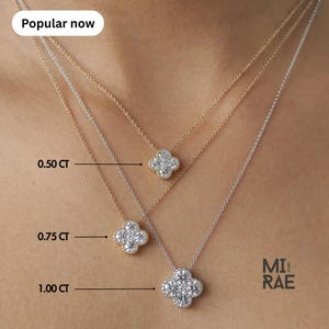 Diamond Clover Necklace, 14K Solid Gold 1 Carat Diamond Flower Pendant, Dainty Luxury Floral Necklace, Elegant Fine Jewelry, Birthday Gift