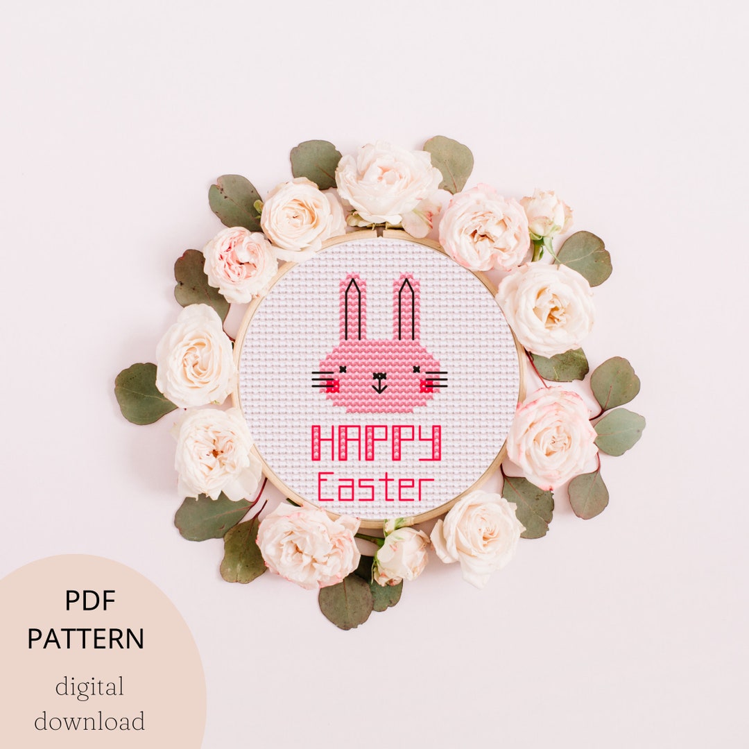 Happy Easter Cross Stitch Pattern, Spring Bunny Pastel Pdf Digital ...
