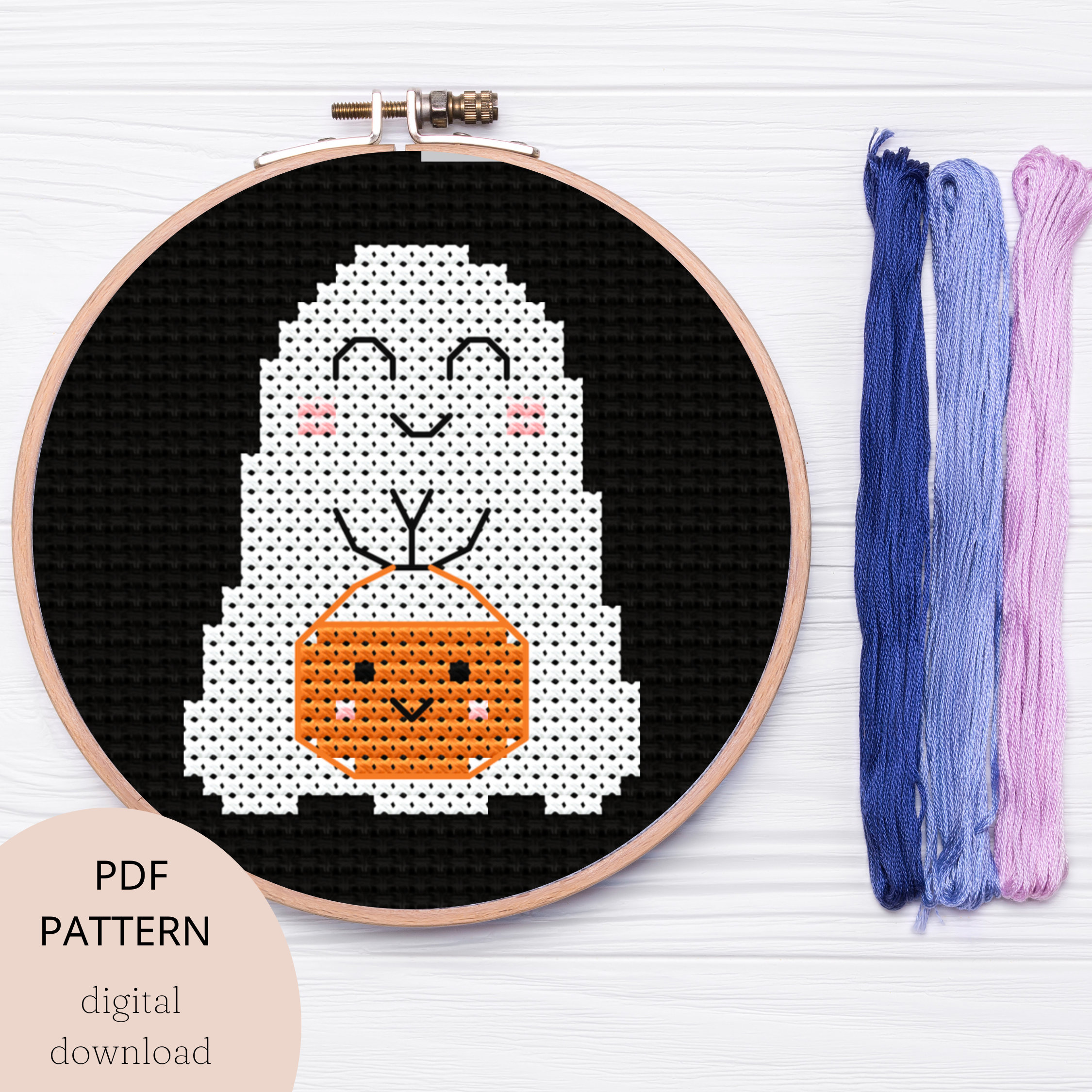 Cute Ghost Halloween Cross Stitch Pattern, Trick or Treat Pumpkin ...