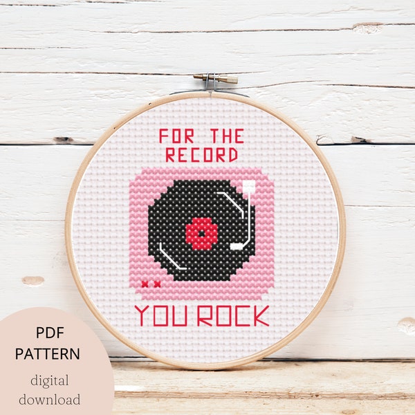 Funny pun cross stitch, vinyl record modern digital pdf cross stitch pattern