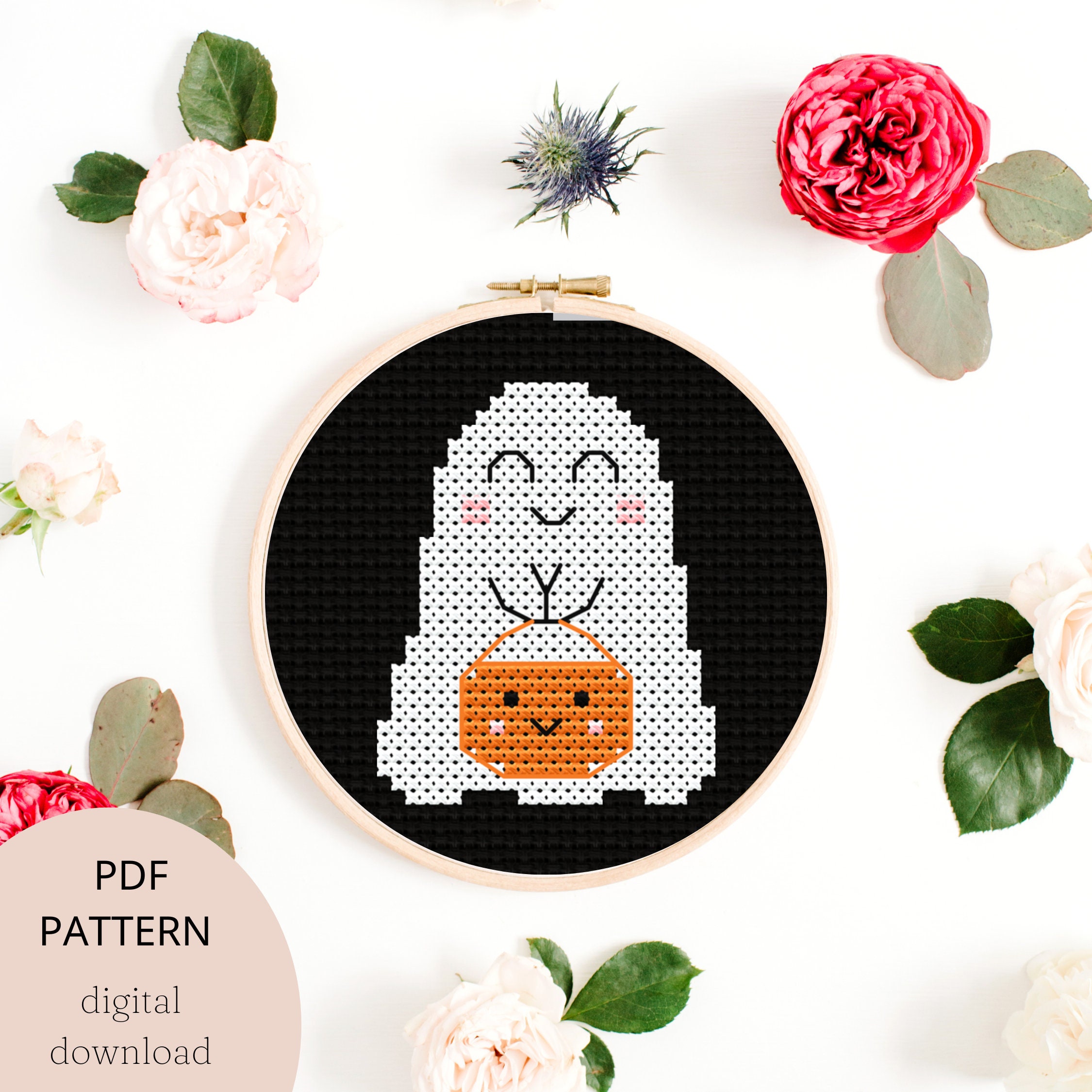 Cute Ghost Halloween Cross Stitch Pattern, Trick or Treat Pumpkin ...