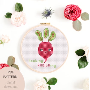 Funny pun cross stitch, radish cute modern digital pdf cross stitch pattern
