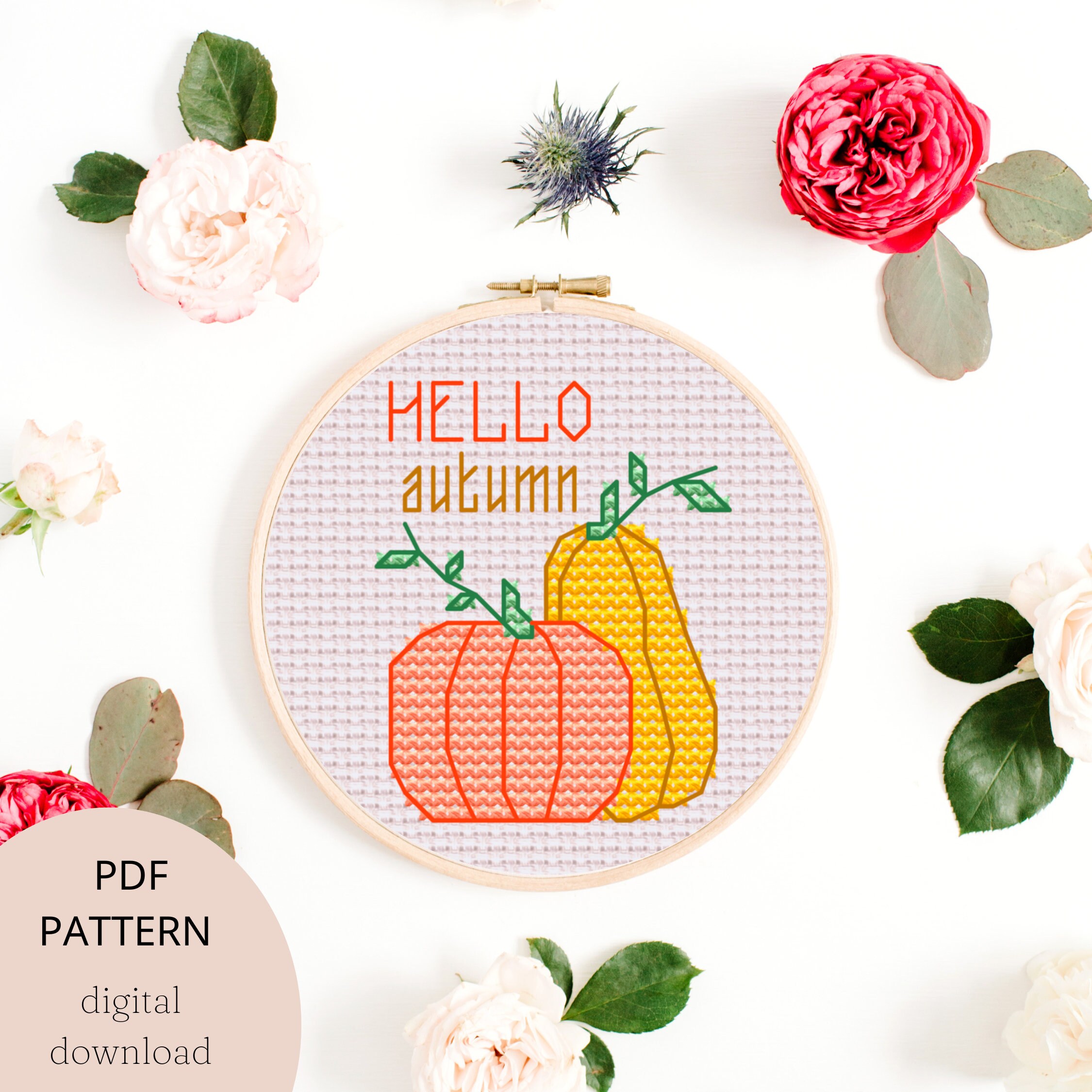 Hello Autumn Pumpkin Cross Stitch Pattern (digital PDF) - Etsy