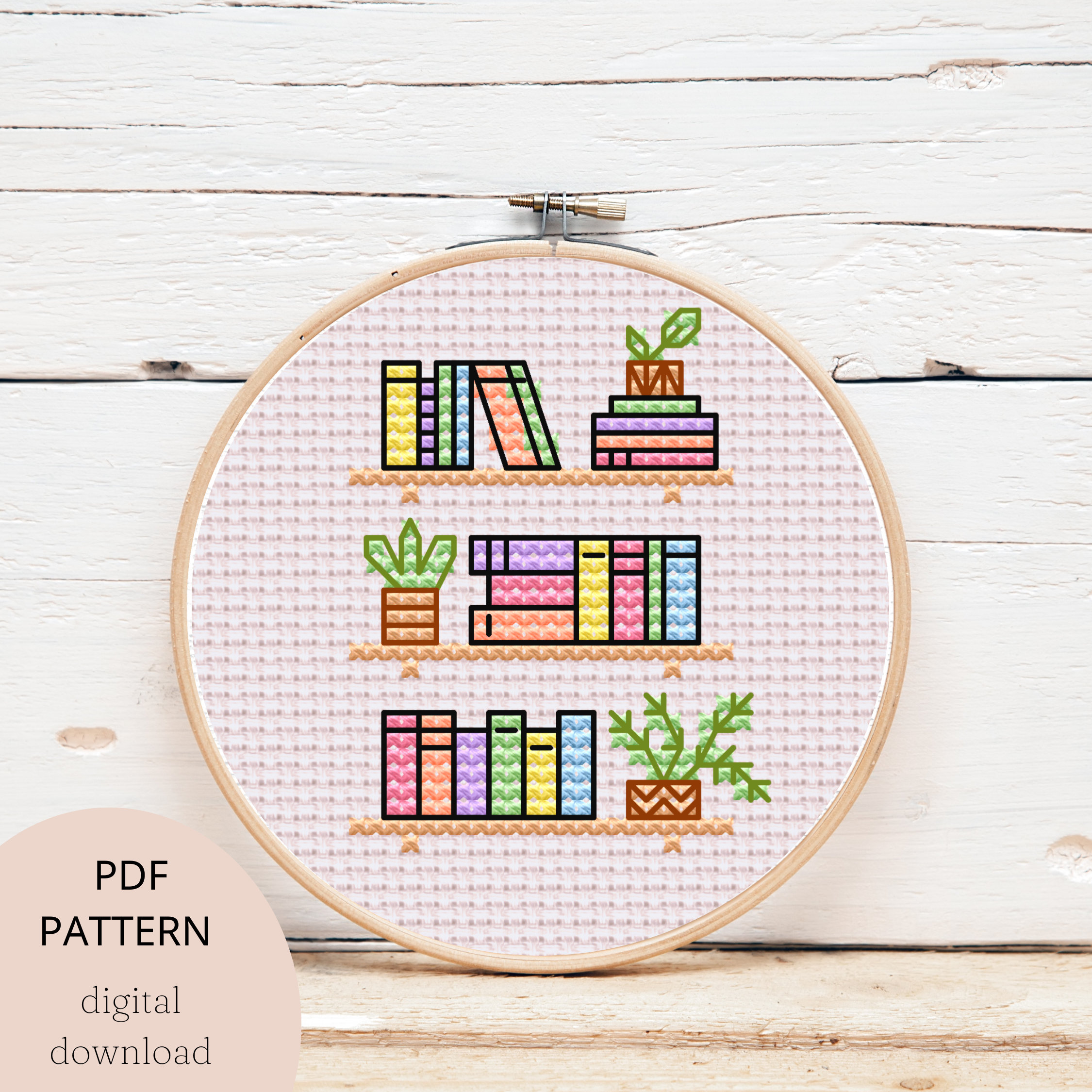 Book Lover's Shelf Bookshelf Cross Stitch Pattern PDF Cute Room Cross Stitch  Series 